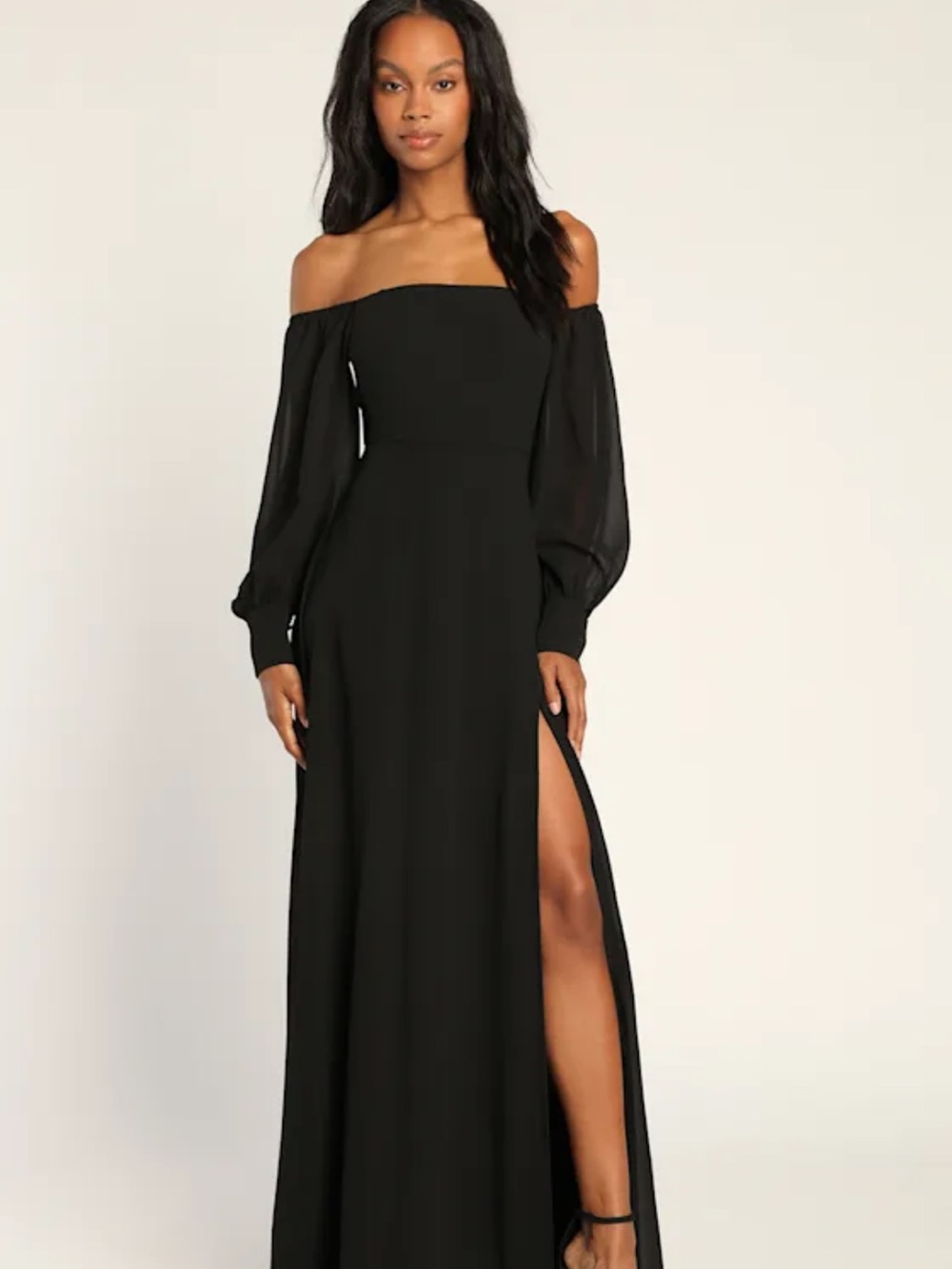 Lulu's Black Off-Shoulder Maxi Dress with Sheer Bishop Sleeves